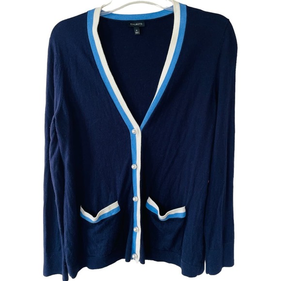 Talbots Size M Pearl Buttons Navy Blue Sweater size M - Picture 1 of 11